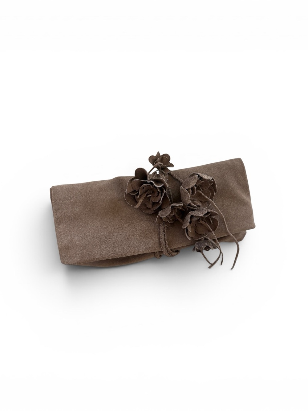 Women's Taupe Suede Floral Wrap Clutch